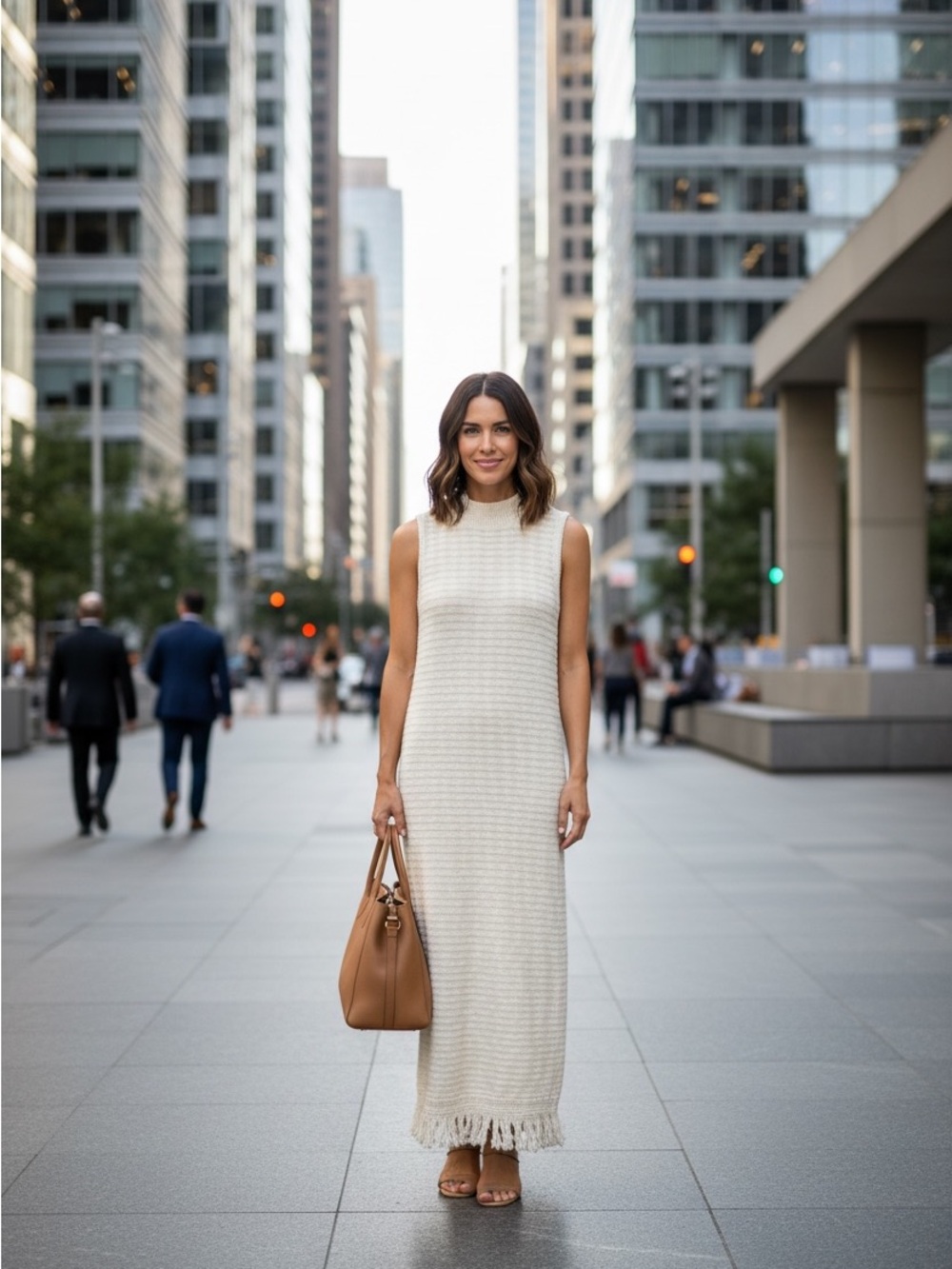 Callahan from Anthropology Cream Sleeveless Knit Maxi Dress with Fringe